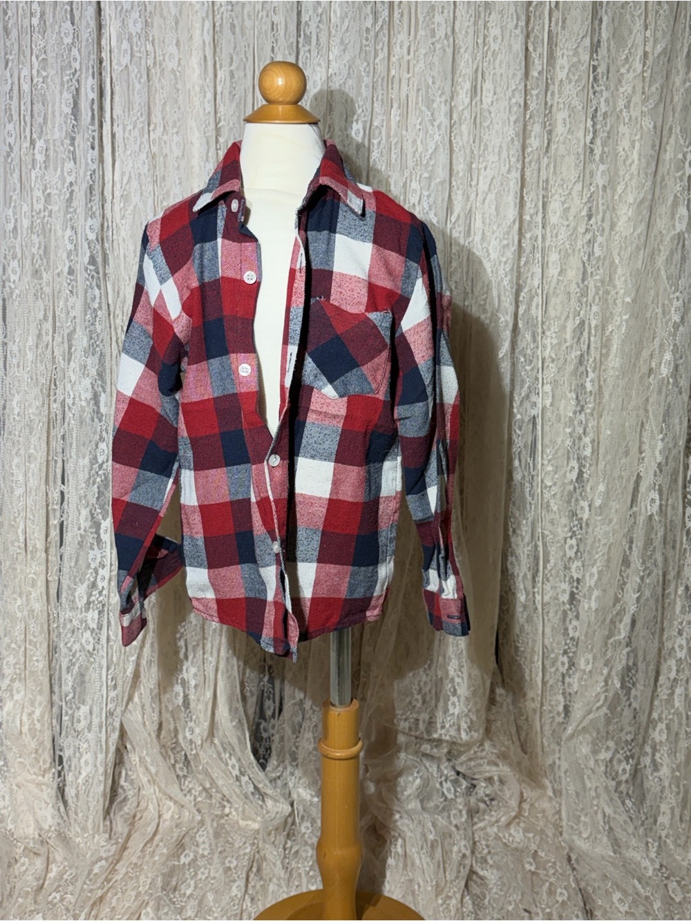 Red & Navy Plaid Button-Front Shirt Jacket